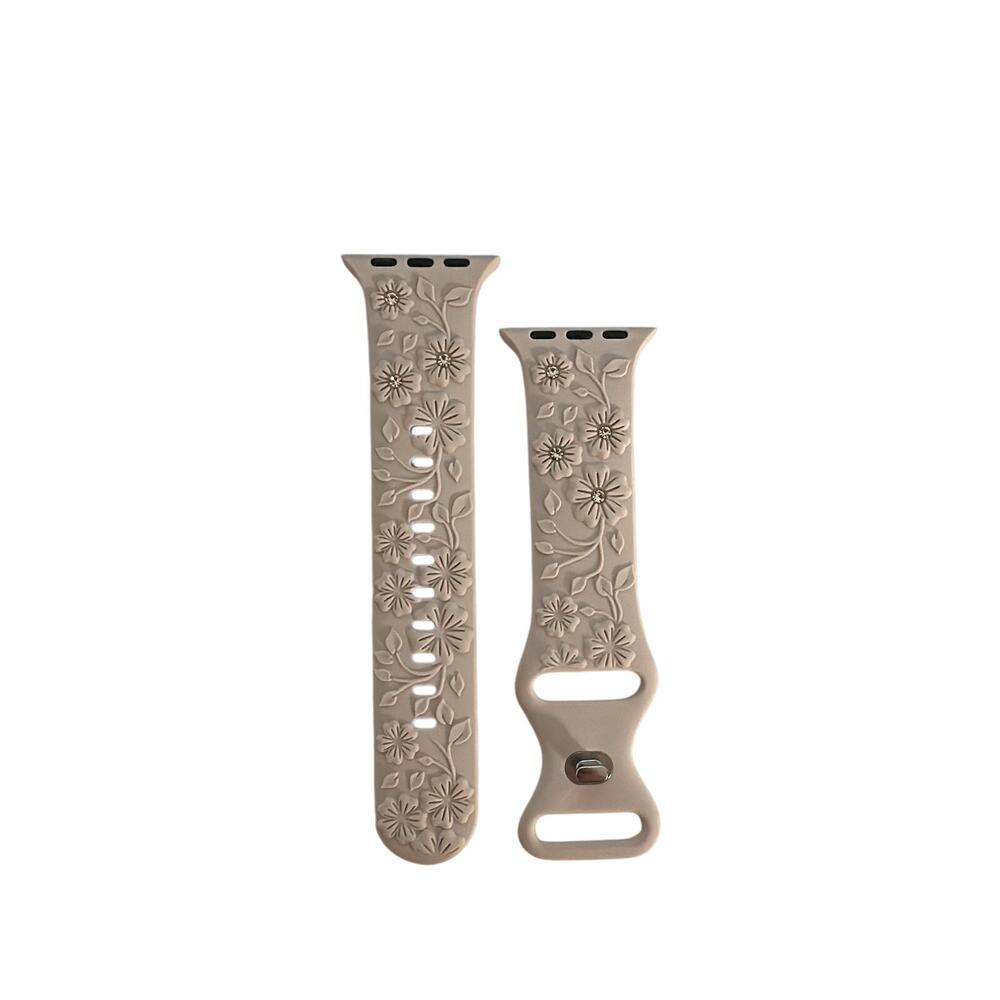 Floral Silicone Watch Band – Beige (38mm/40mm/41mm Compatible)